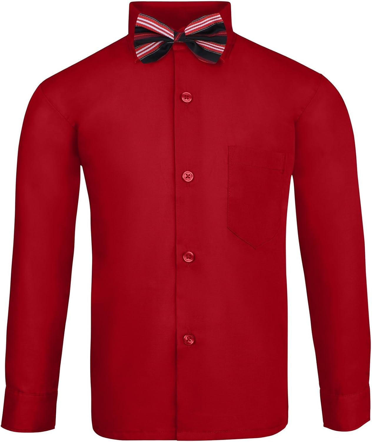 Boy'S 4 Piece Dress Shirt Set with Long Tie, Bow Tie and Hanky