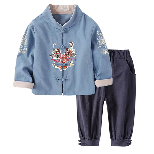 Boys Girls Outifts Chinese New Year Clothes Kids Costume Tang Jacket Coats and Pants Suit Children Clothing Sets