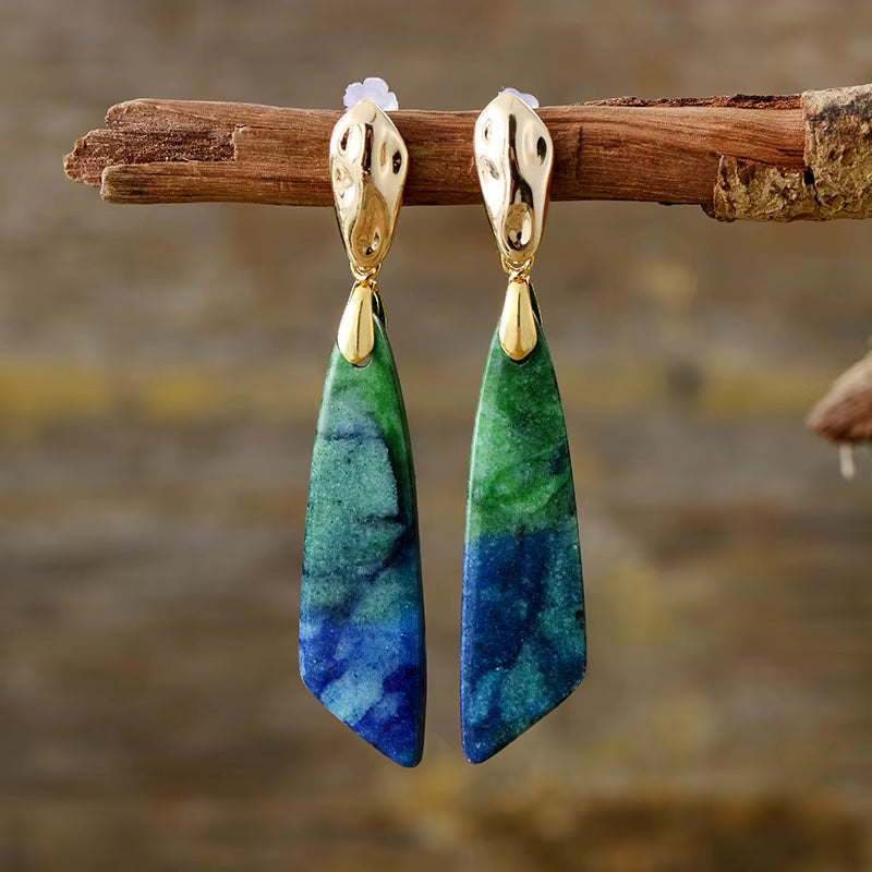 Trending Gold Plated Long Natural Stones Statement Stud Earrings Designer Femme Jewelry Bijoux Wholesale Dropshipping