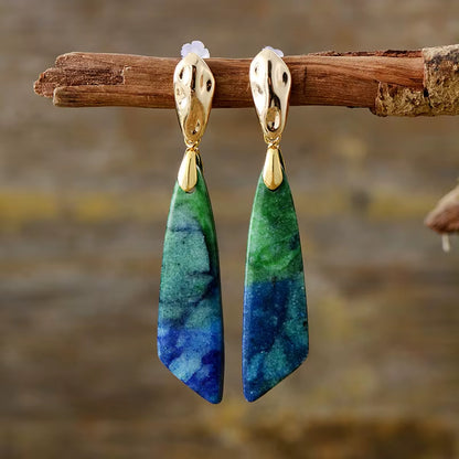 Trending Gold Plated Long Natural Stones Statement Stud Earrings Designer Femme Jewelry Bijoux Wholesale Dropshipping