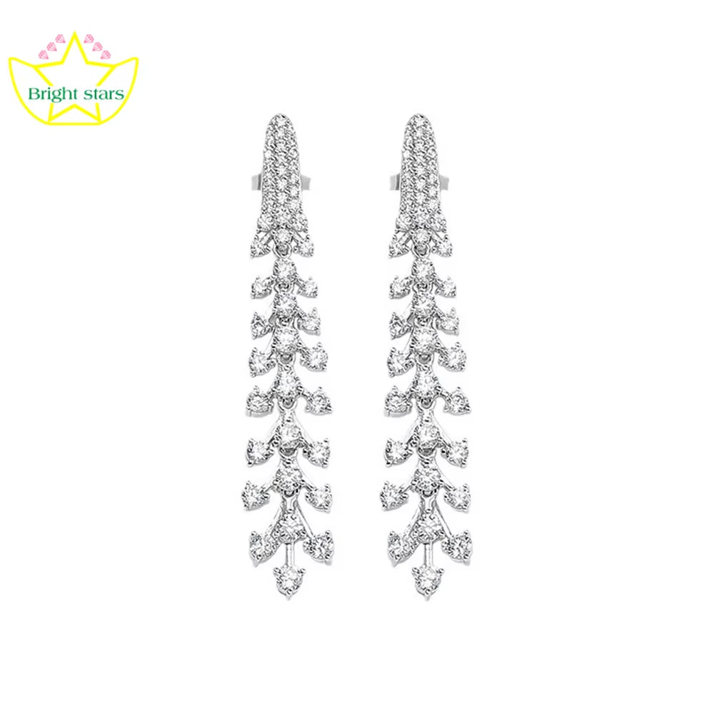 Bright Star Light Luxury Long Tassel Earrings Synthetic Zircon 925 Silver Nail Phoenix Feather Earrings
