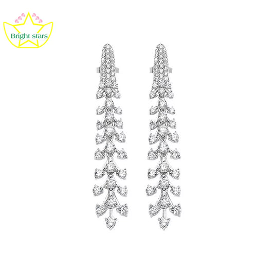 Bright Star Light Luxury Long Tassel Earrings Synthetic Zircon 925 Silver Nail Phoenix Feather Earrings