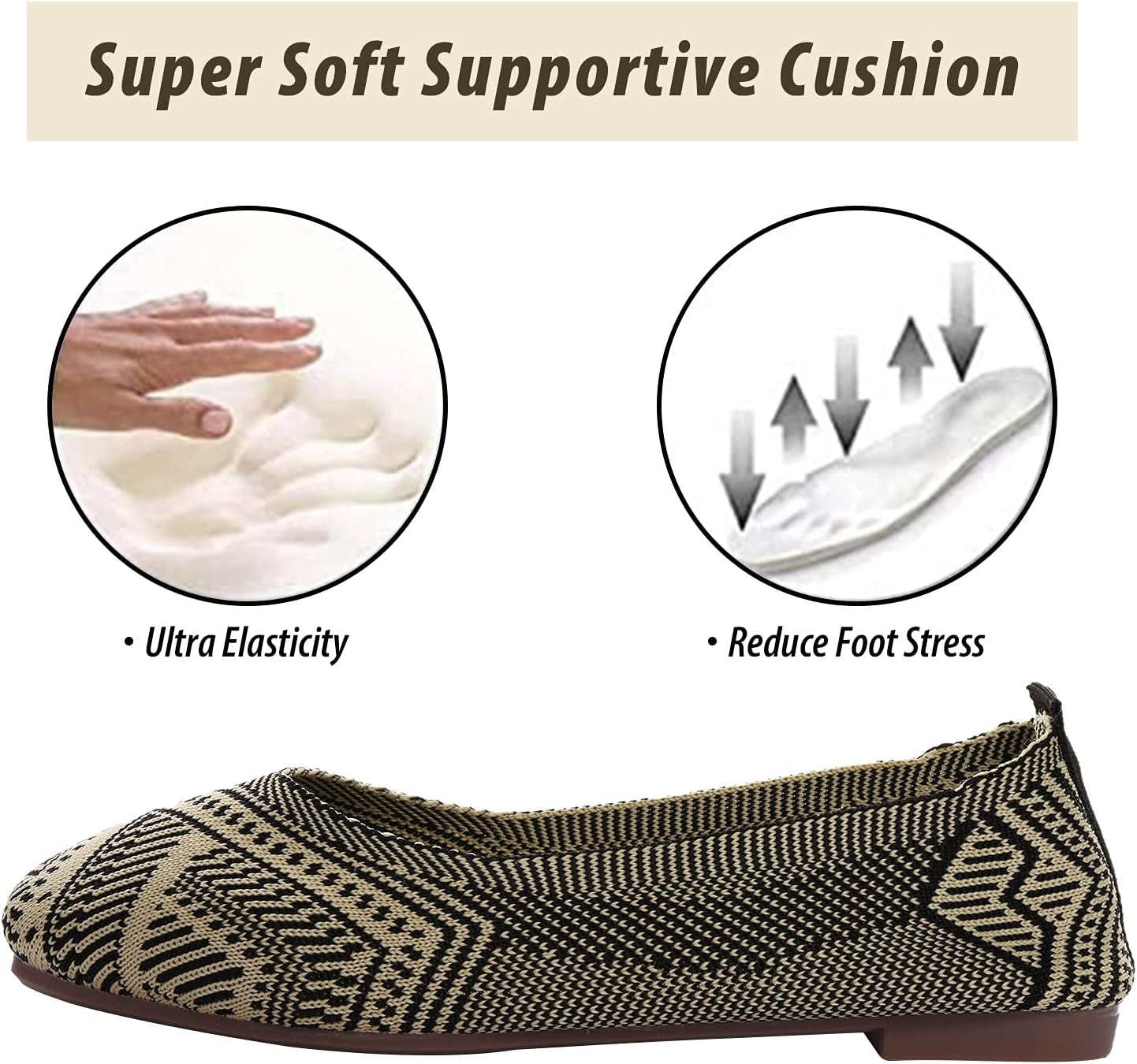 Womens Flats Knit Dress Shoes, Low Wedge Flat Shoes Comfort Slip on Flats, Shoes for Woman Classic Softable Black 7