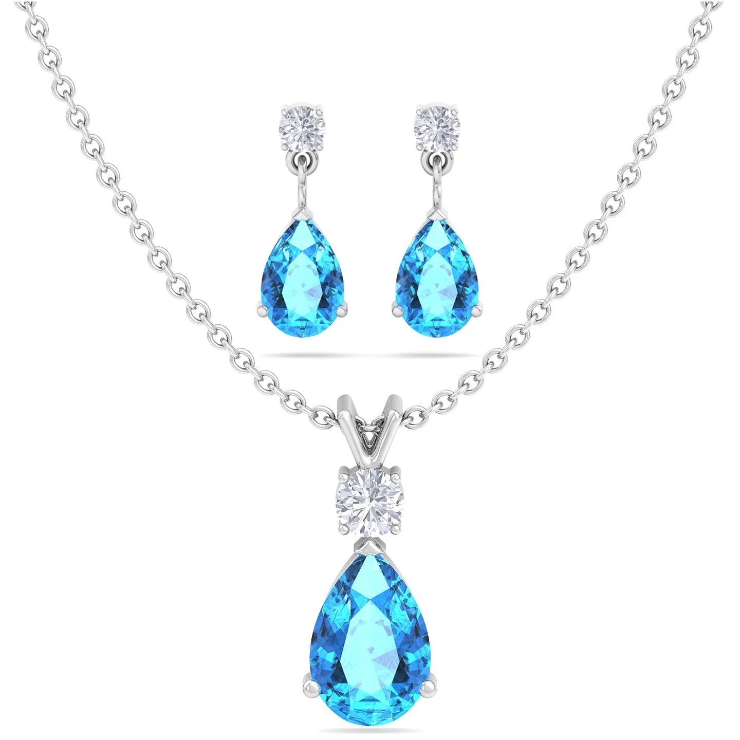 Jewelry Set for Women, Natural Pear Shaped 7X5Mm Opal and 3Mm Created Emerald Pendant Necklace and Matching Pear Shaped Opal and Emerald Stud Earrings