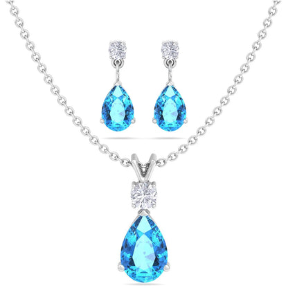 Jewelry Set for Women, Natural Pear Shaped 7X5Mm Opal and 3Mm Created Emerald Pendant Necklace and Matching Pear Shaped Opal and Emerald Stud Earrings