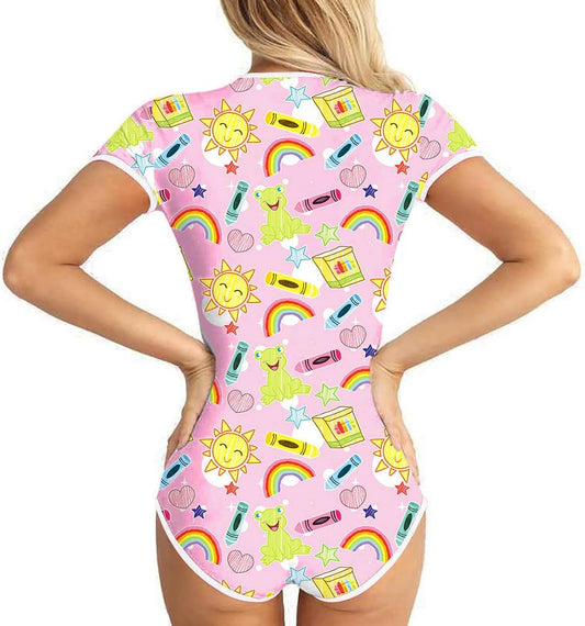 Women'S Short Sleeve Romper Pajamas Bodysuit Cute One Piece Sleepwear Bodycon Jumpsuit Nightwear