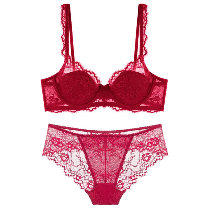Floral Pink Lace Underwear Women Bra Set plus Size Ultra Thin Underwire Push up Bras and Panties Female Sexy Lingerie a B C D E