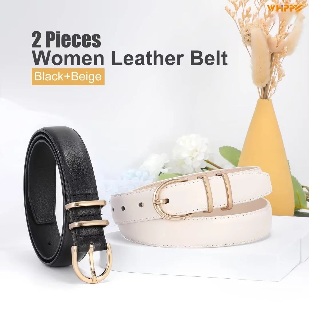 Women Leather Belts Ladies Dresses Belt for Jeans 2 Pack