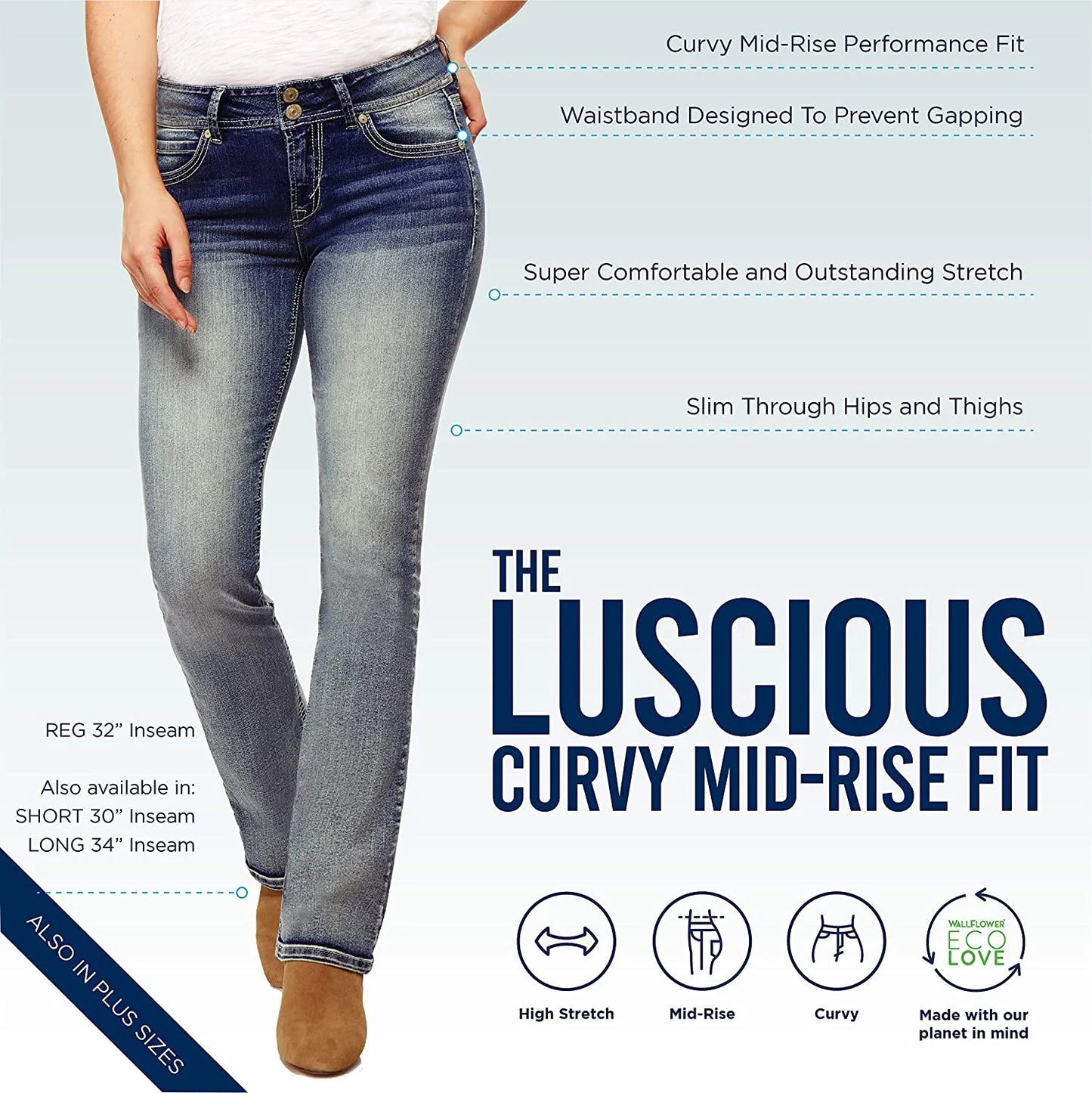 Women'S Luscious Curvy Bootcut Mid-Rise Insta Stretch Juniors Jeans (Standard and Plus)