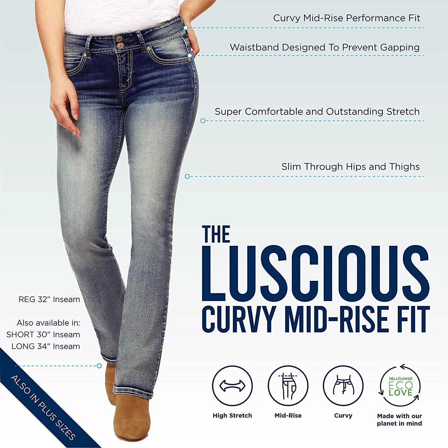 Women'S Luscious Curvy Bootcut Mid-Rise Insta Stretch Juniors Jeans (Standard and Plus)