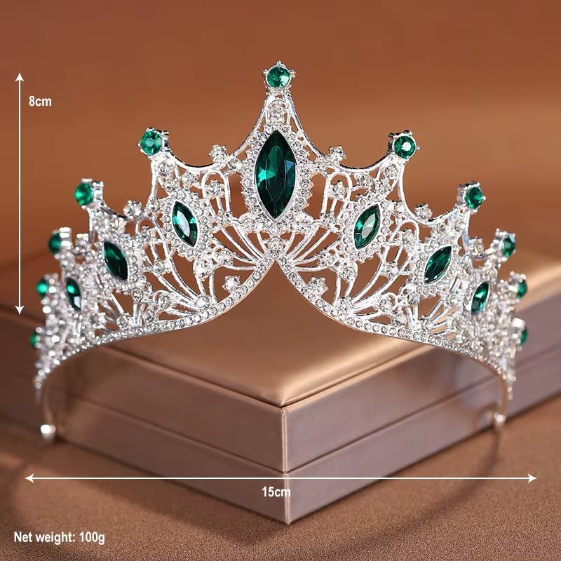 Itacazzo Bridal Headwear Green-Colour Ladies Exquisite Dazzling Party Crown Luxurious Birthday Tiaras