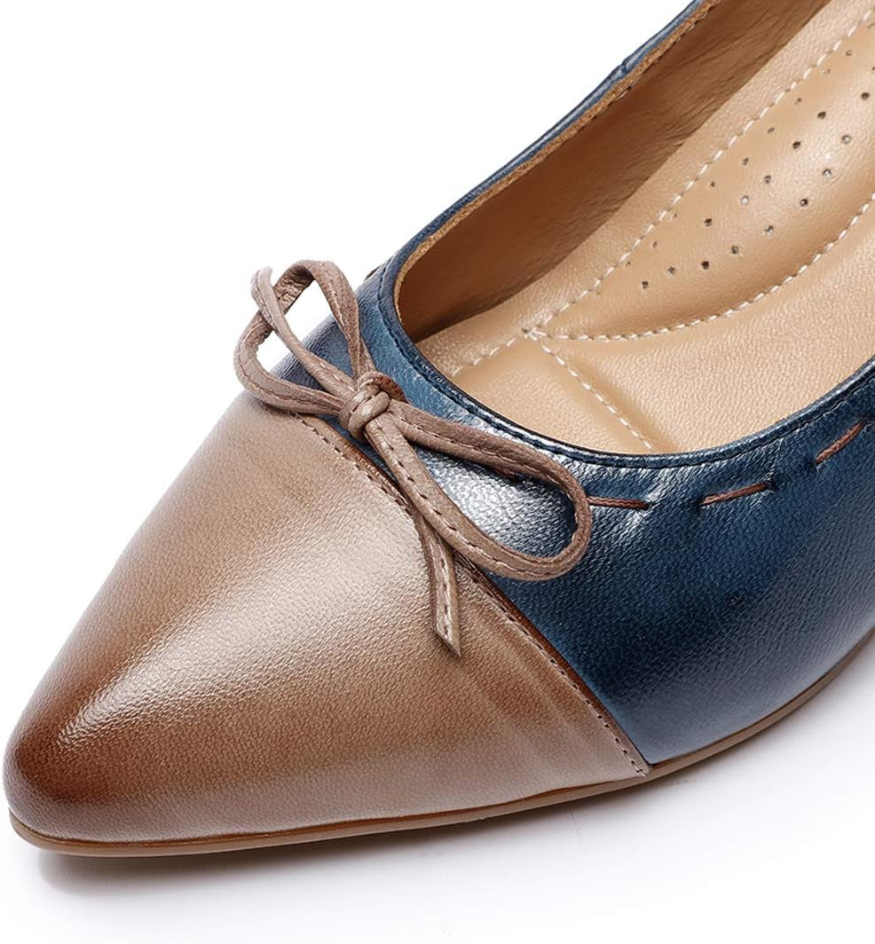 Womens Leather Elegant Pointed Toe Bowknot Pumps Ladies Kitten Heels Dressy Casual Office Work Shoes