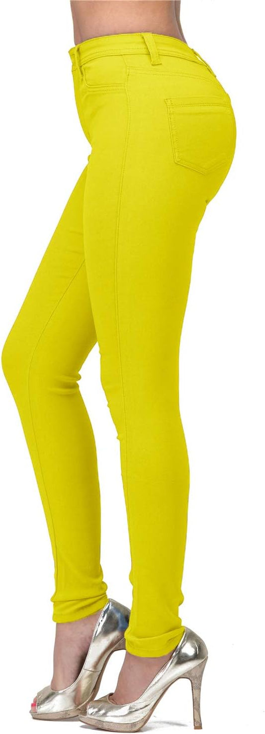 High Waisted-Rise Colored Stretch Skinny Destroyed Ripped Distressed Jeans for Women Olive Mustard RED