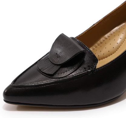 Womens Leather Comfortable Pointed Toe Pumps 7Cm High Heels Dressy Casual Office Work Shoes for Ladies