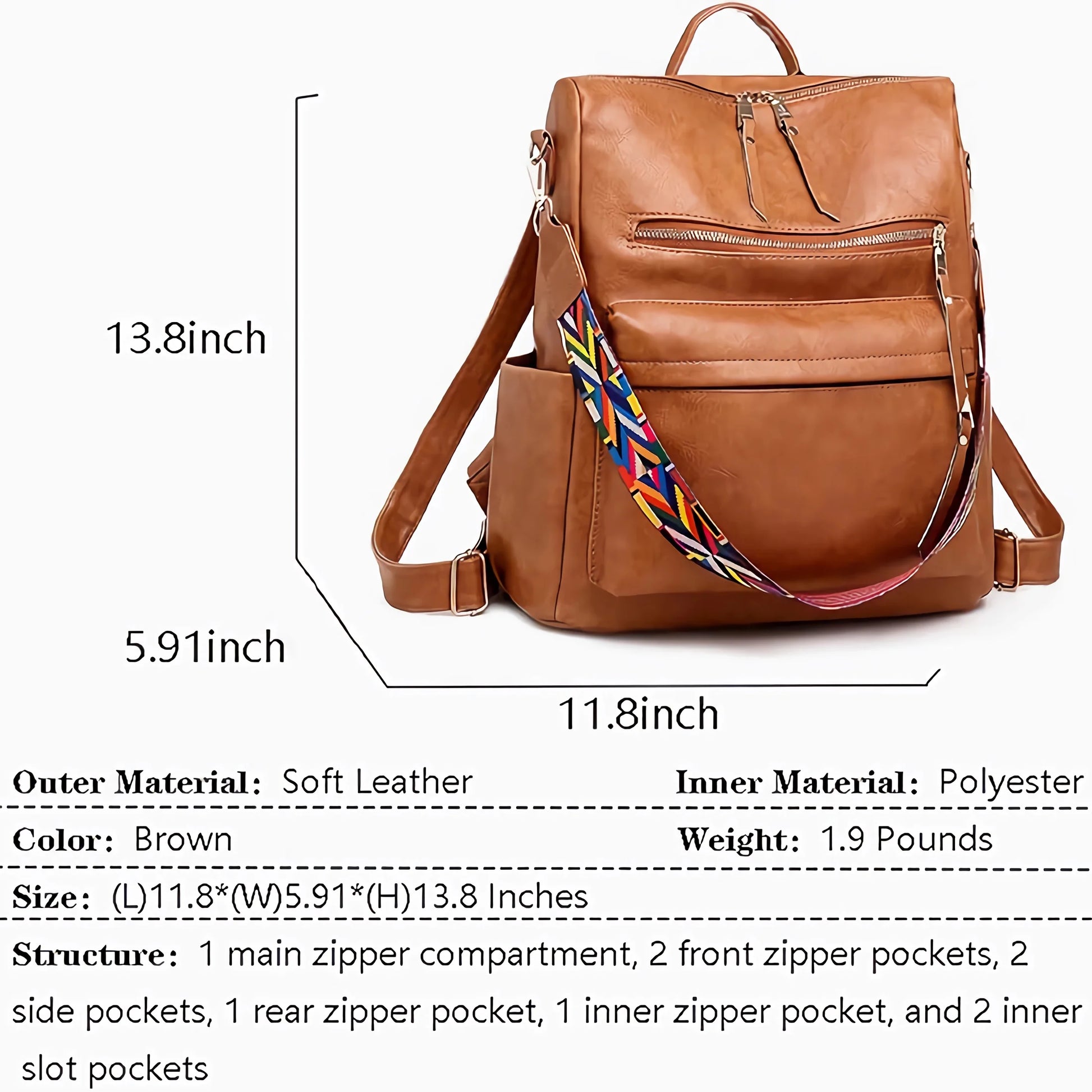 Backpack Purse for Women Fashion Waterproof PU Leather School Backpack Convertible Shoulder Bags Brown