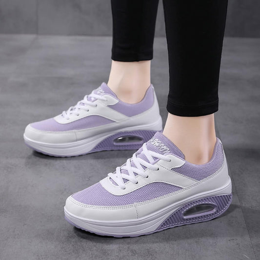 Fashion Fitness Walking Sneaker- RQWEIN Ladies Toning Rocker Shoes Womens Mesh Slip on Wedges Tennis Platform Sneakers（02#Purple,8.5