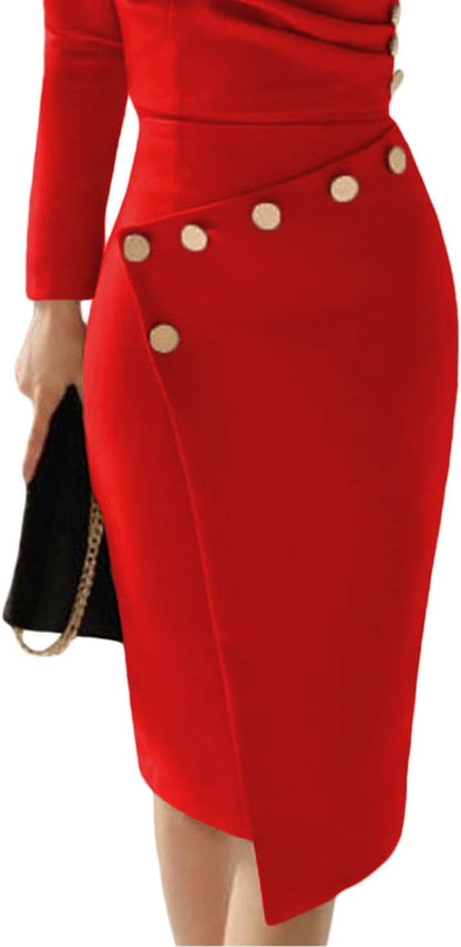 Women'S Deep V Neck Casual Work Bodycon Cocktail Party Pencil Midi Dress