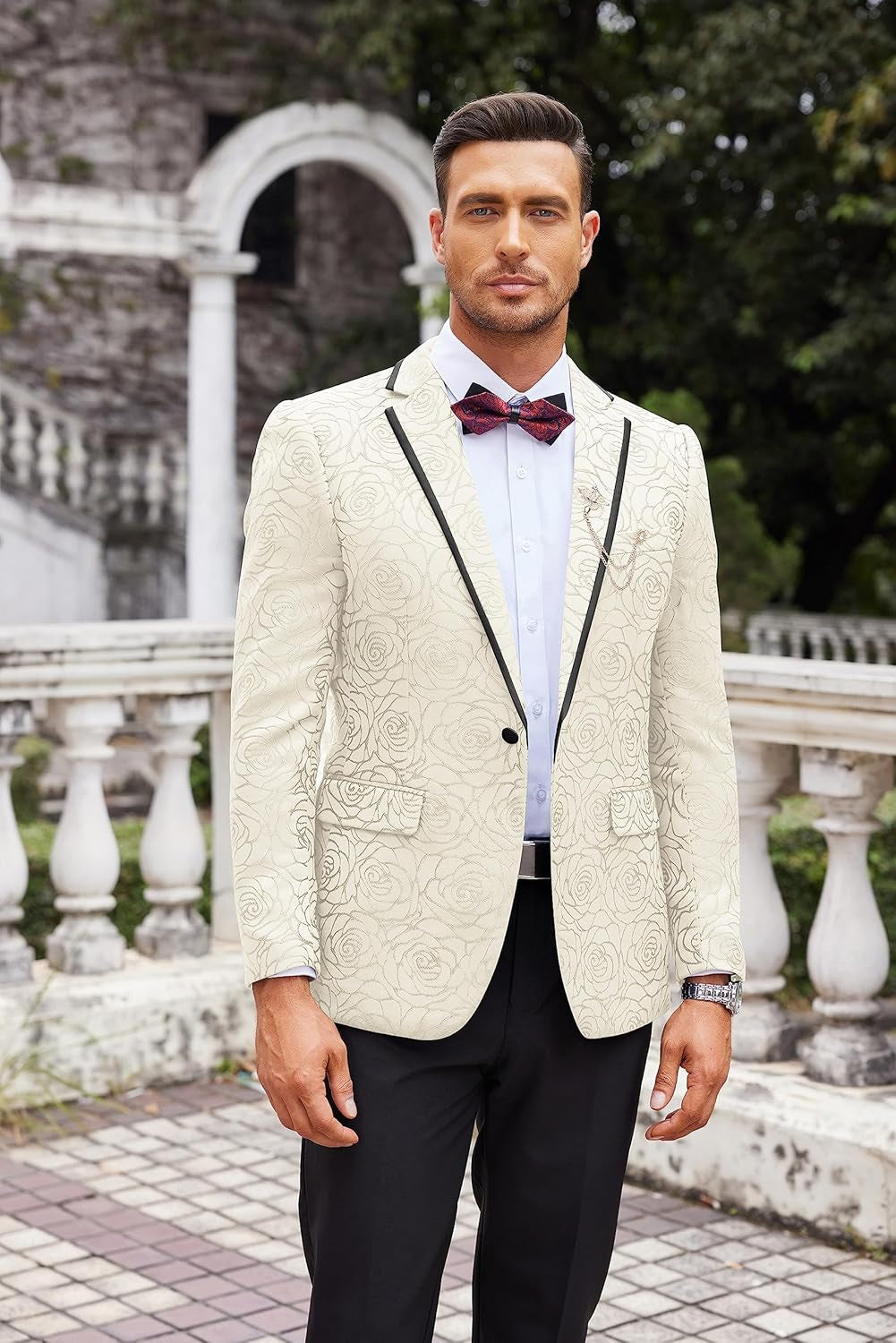 Men'S Floral Suit Jacket Embroidered Wedding Blazer Party Dinner Tuxedo