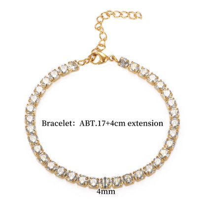 Fashion High Quality Stainless Steel Cubic Zirconia Collar Necklace Rhinestone Bracelet Woman Trendy Jewelry Set Gift Wholesale