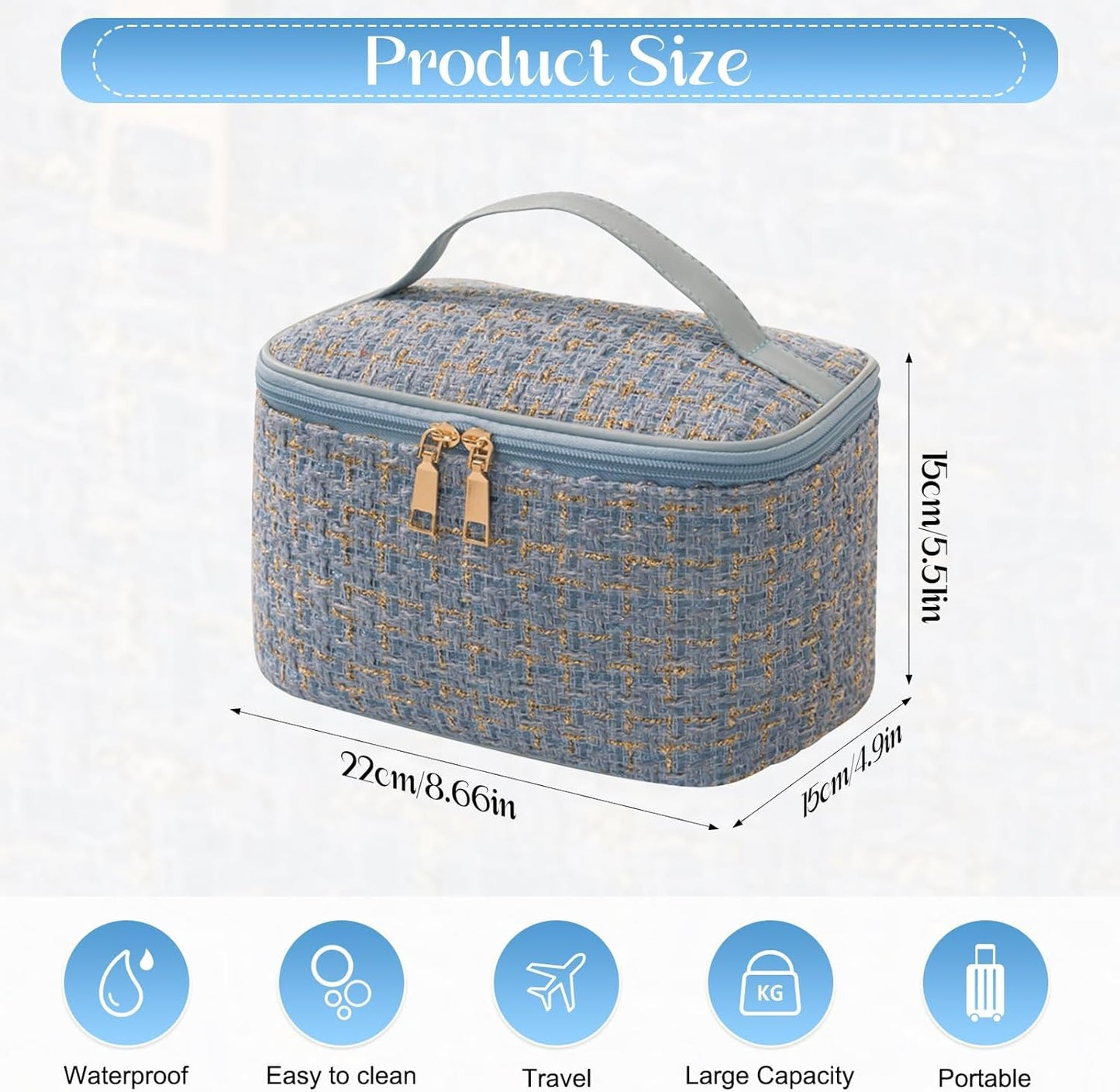 Travel Makeup Bag,High Capacity Toiletries Travel Bag,Waterproof and Wear-Resistant Portable Cosmetic Organizer,With Comfortable Handle,Suitable for Ladies and Girls (Blue)