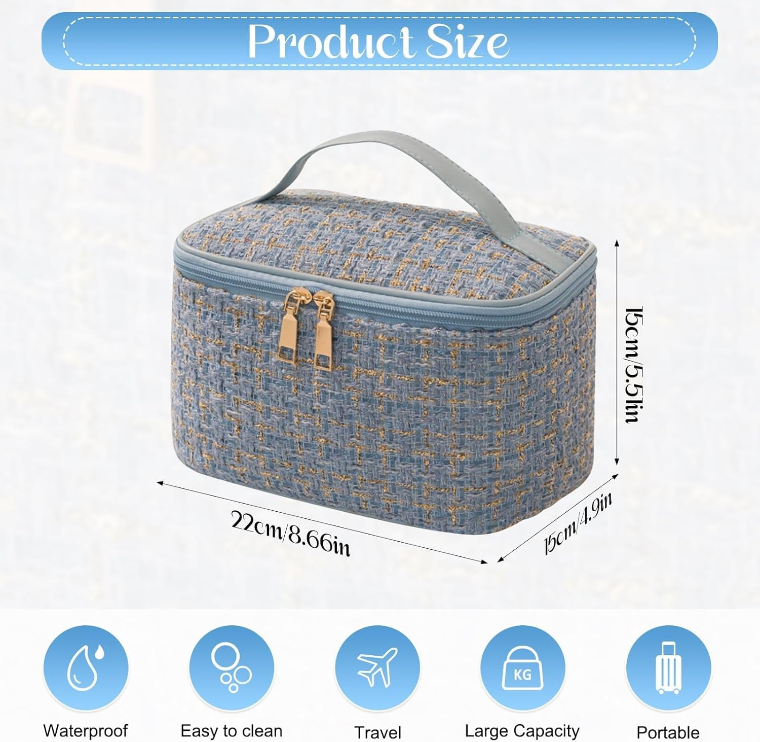 Travel Makeup Bag,High Capacity Toiletries Travel Bag,Waterproof and Wear-Resistant Portable Cosmetic Organizer,With Comfortable Handle,Suitable for Ladies and Girls (Blue)