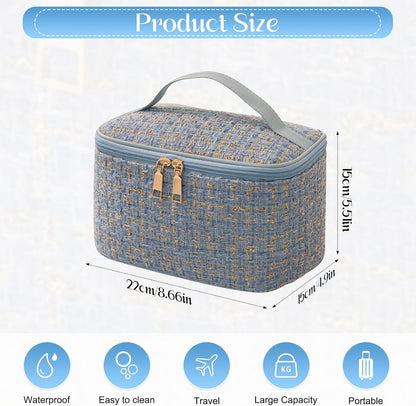 Travel Makeup Bag,High Capacity Toiletries Travel Bag,Waterproof and Wear-Resistant Portable Cosmetic Organizer,With Comfortable Handle,Suitable for Ladies and Girls (Blue)