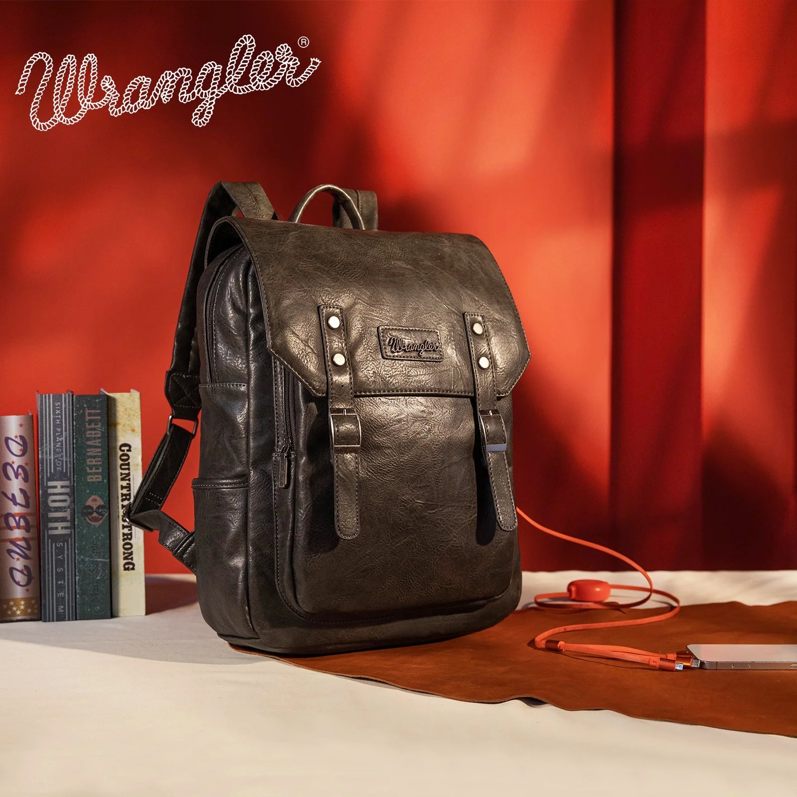 Wrangler Backpack Purse for Womens, Waterproof Vegan Leather Travel Backpacks Handbags for Man, Ladies Casual Shoulder Bags with USB Charging Port