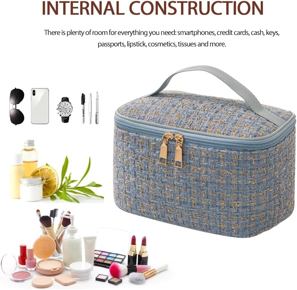 Travel Makeup Bag,High Capacity Toiletries Travel Bag,Waterproof and Wear-Resistant Portable Cosmetic Organizer,With Comfortable Handle,Suitable for Ladies and Girls (Blue)