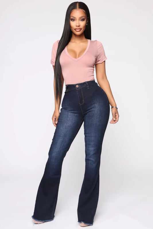 2020 Hot Sale Woman Denim Flare Pants High Waist Slim Stretch Jeans Casual Bootcut Jeans Top Quality Wholesale Price