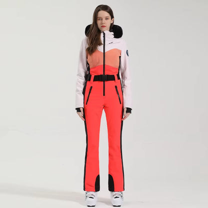 One-Piece Ski Suit Women Thickening Snowboard Female Overalls Winter Windproof Waterproof Breathable Clothing Skiing