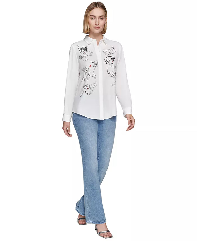 Women'S Graphic Button-Front Top
