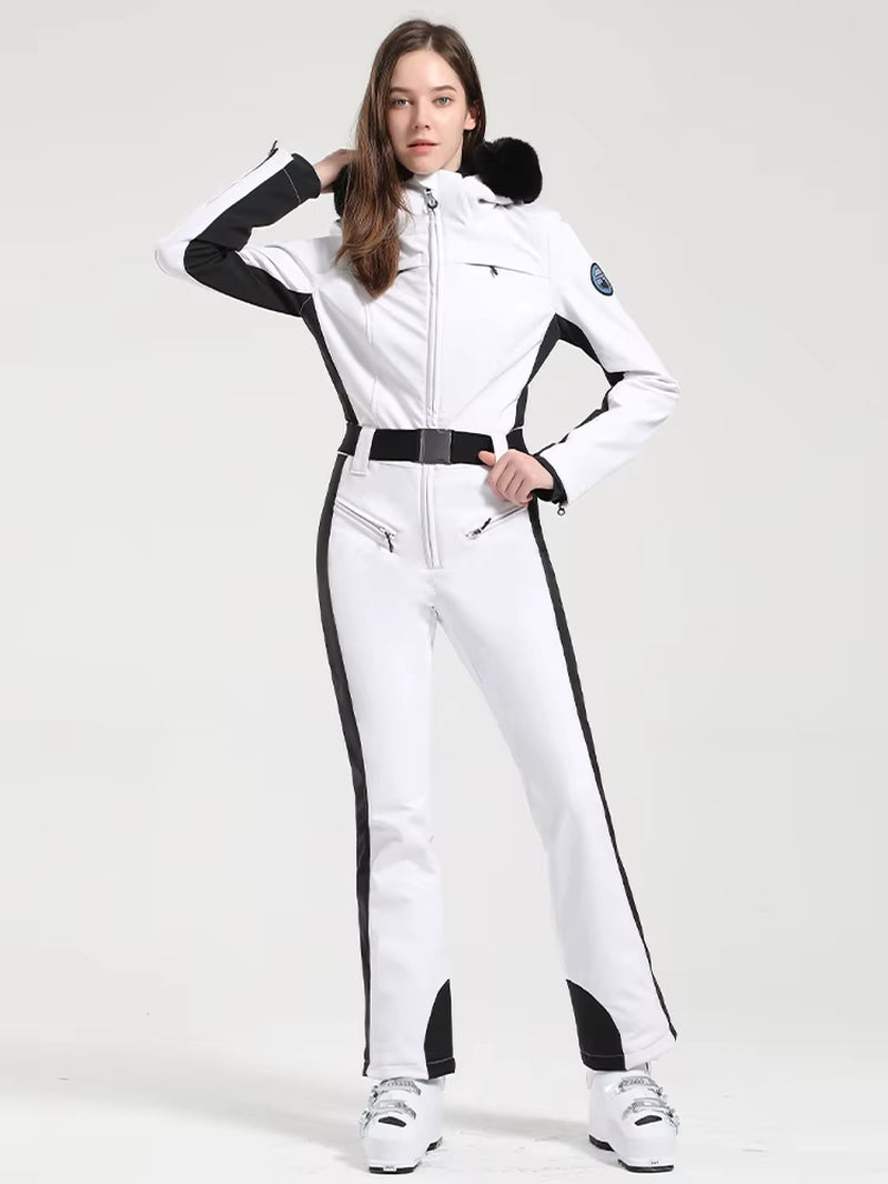 One-Piece Ski Suit Women Thickening Snowboard Female Overalls Winter Windproof Waterproof Breathable Clothing Skiing