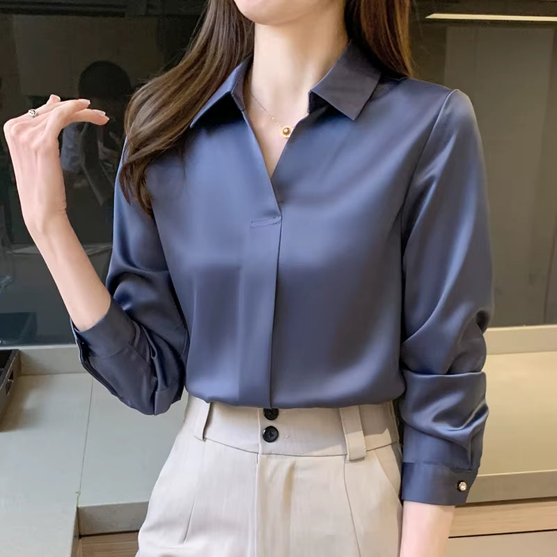 Long Sleeve Blouse Women Blusas Mujer De Moda 2024 Chiffon Blouse Shirt Turn down Collar Office Blouse Women Tops Blusa E235