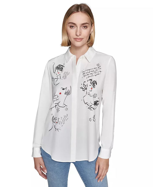 Women'S Graphic Button-Front Top