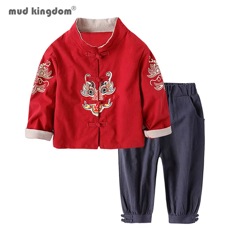Boys Girls Outifts Chinese New Year Clothes Kids Costume Tang Jacket Coats and Pants Suit Children Clothing Sets