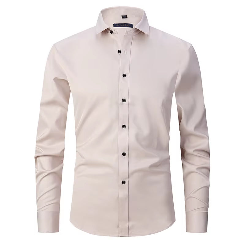 Men'S Purple Bamboo Fiber Dress Shirts Brand Long Sleeve Shirt Solid Slim Fit Casual Formal Non Iron Work Shirt Camisa Masculina
