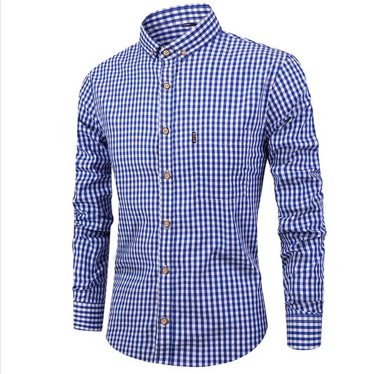 American Size 100% Cotton Men'S Long Sleeve Shirt Plaid Non-Ironing Casual High Quality Breathable plus Size Slim Fit