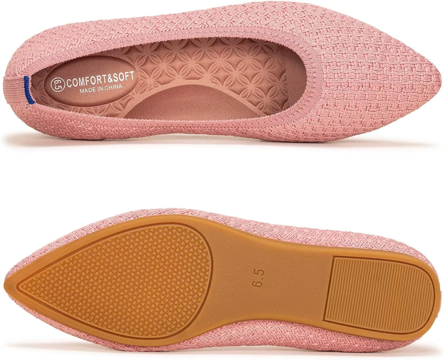 Womens Pointed Toe Flats Knit Dress Shoes Comfort Women Shoes Slip on Shoes for Woman Classic Softable Shoes Low Wedge