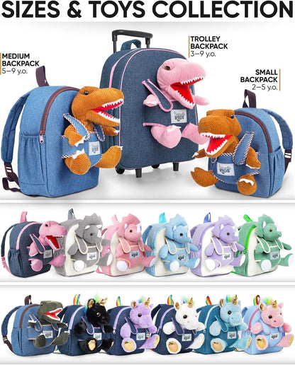 【Upgraded】 Toddler Backpack with Detachable Dinosaur Toy for Boys | Side & Inner Pockets, Reflective Logo | Dinosaur Backpack for Kids 3-5