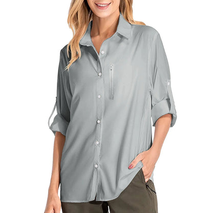 Clearance! Shirts for Women Womens Shirts Upf 50+ Sun Long Sleeve Outdoor Cool Fishing Hiking Shirt T Shirts for Women Grey,S