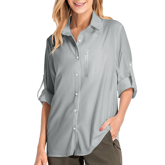 Clearance! Shirts for Women Womens Shirts Upf 50+ Sun Long Sleeve Outdoor Cool Fishing Hiking Shirt T Shirts for Women Grey,S