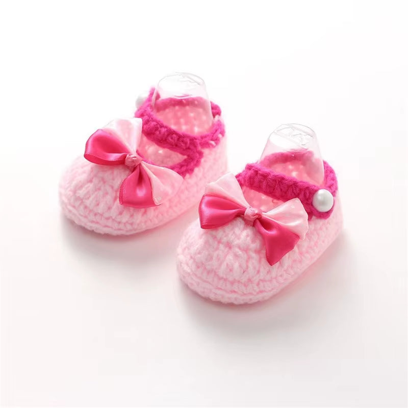 Fashion Comfortable Buckle Baby Shoes Handmade Knitting Crochet Booties Crib Walk Shoes for Infants Toddlers