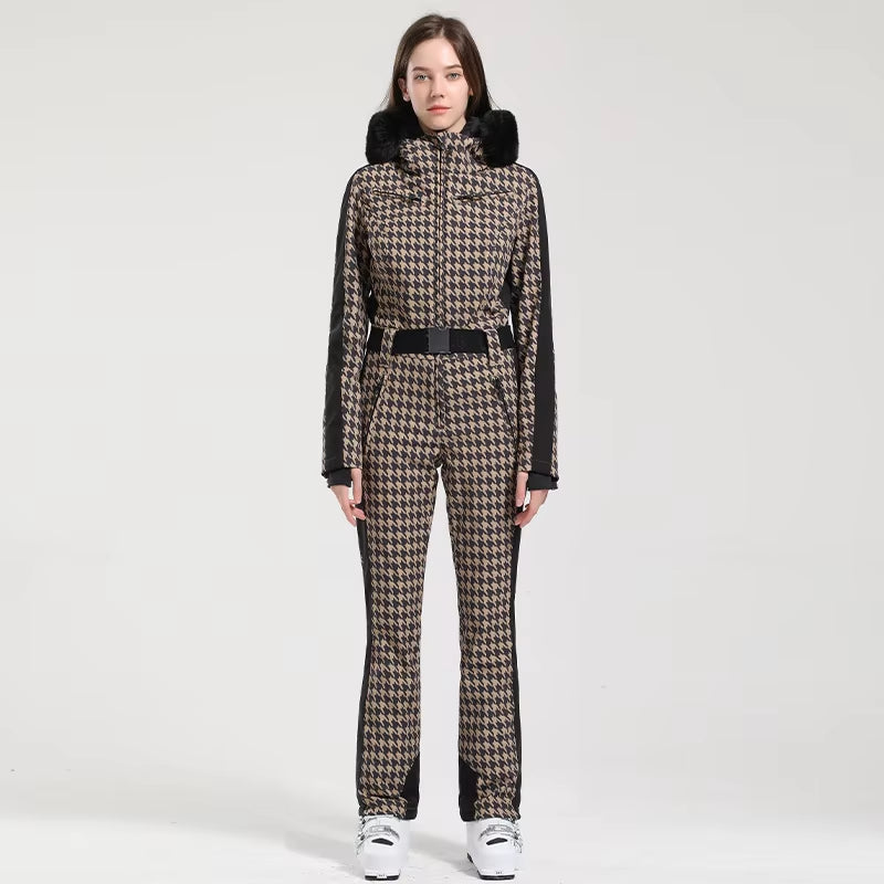 One-Piece Ski Suit Women Thickening Snowboard Female Overalls Winter Windproof Waterproof Breathable Clothing Skiing