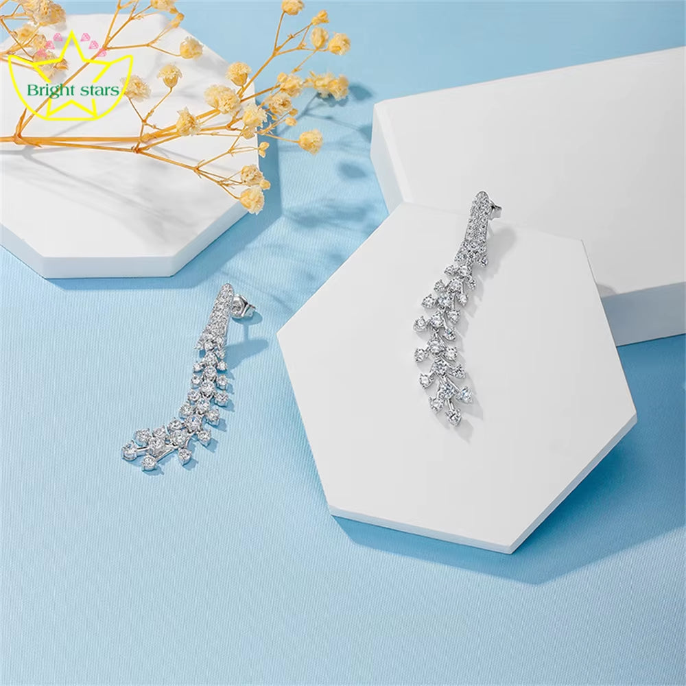 Bright Star Light Luxury Long Tassel Earrings Synthetic Zircon 925 Silver Nail Phoenix Feather Earrings