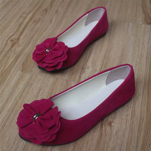 2023 Single Shoes Female Pointed Shallow Mouth Flat Shoes Korean Version of the Flower Women'S Shoes Suede Comfortable WSH2346