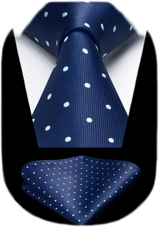 Polka Dot Ties for Men Classic Silk Ties and Pocket Square Formal Business Necktie Handkerchief Wedding Party
