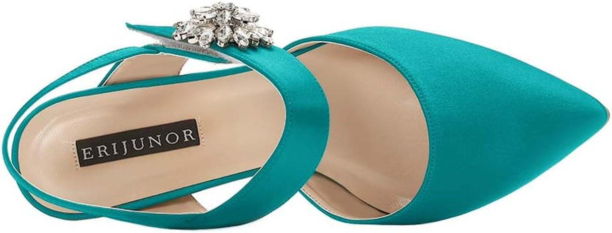 Mid Heel Shoes for Women Pointed Toe Slingback Rhinestone Brooch Satin Dress Pumps Evening Prom Wedding Shoes