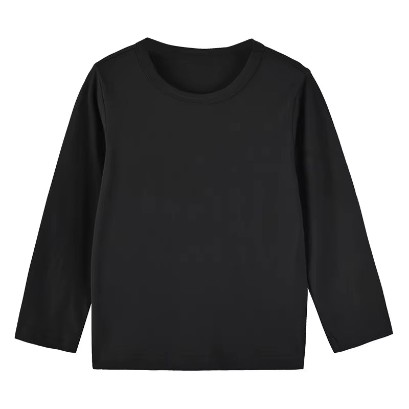 2025 Spring Autumn Children Long Sleeves T-Shirt Kids Solid Color Undershirts Sweat Sweaters Baby Boys Girls round Neck Top