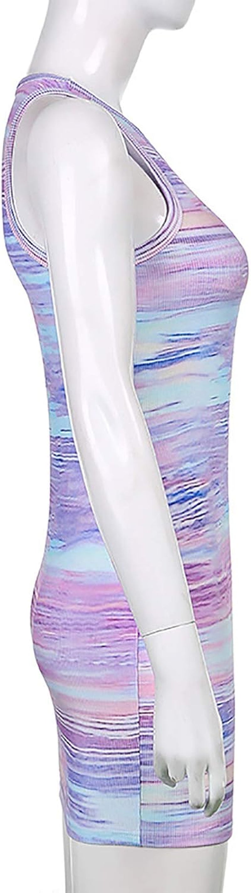 Mini Dress for Women Sleeveless Tie Dye Bodycon Tank Dress round Neck Knitted Dress Purple,Large