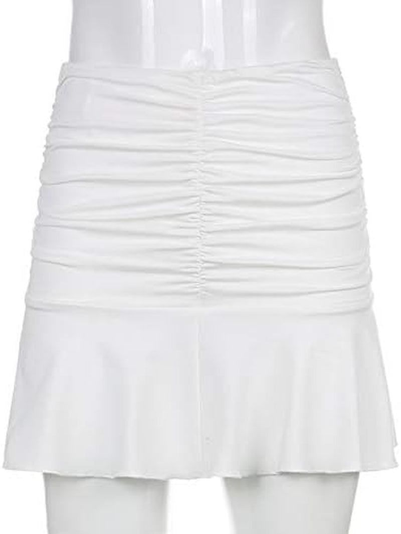 Women Ruched Ruffle Skirt Solid Stretch Pleated Sexy Mini Skirt Tennis Skirt for Girls